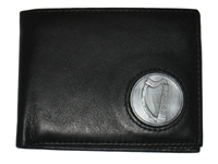 Celtic Ireland Irish Black Leather Billfold Wallet with Brian Boru Harp Emblem