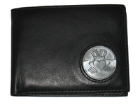 Celtic Ireland Irish Black Leather Billfold Wallet with Claddagh Emblem