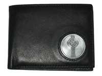 Celtic Ireland Irish Black Leather Billfold Wallet with Celtic Cross Emblem