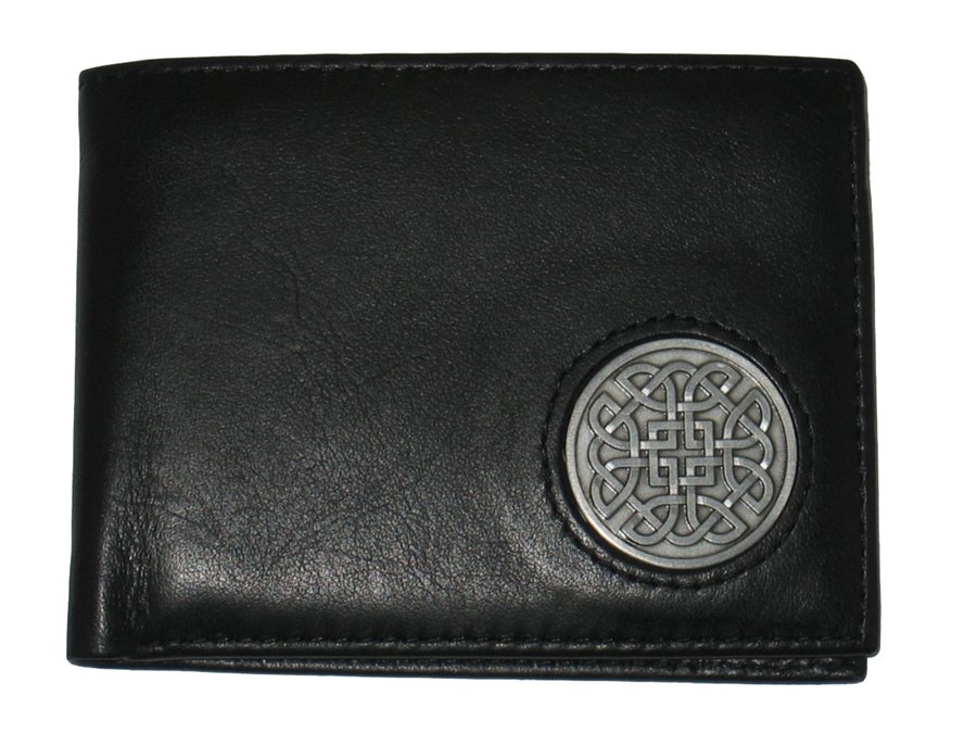 Celtic Ireland Irish Brown Leather Billfold Wallet with Eternity Knot Emblem