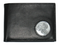 Celtic Ireland Irish Black Leather Billfold Wallet with Newgrange Spiral Emblem