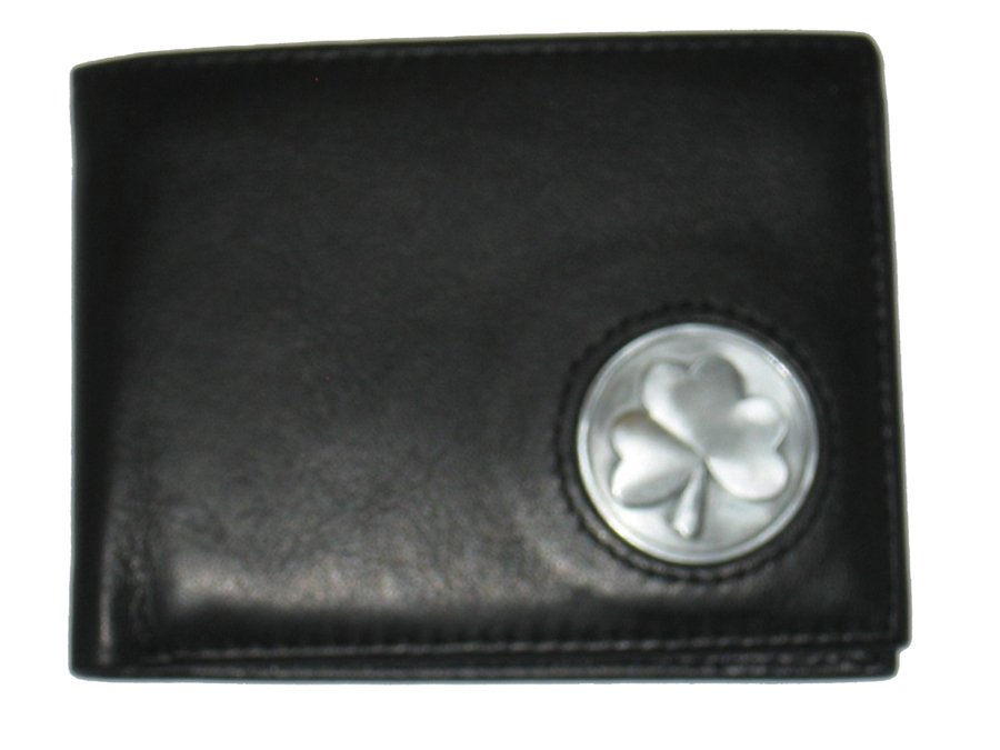 Celtic Ireland Irish Brown Leather Billfold Wallet with Shamrock Emblem