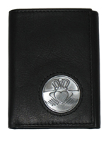 Celtic Ireland Leather Trifold Wallet with Claddagh Emblem